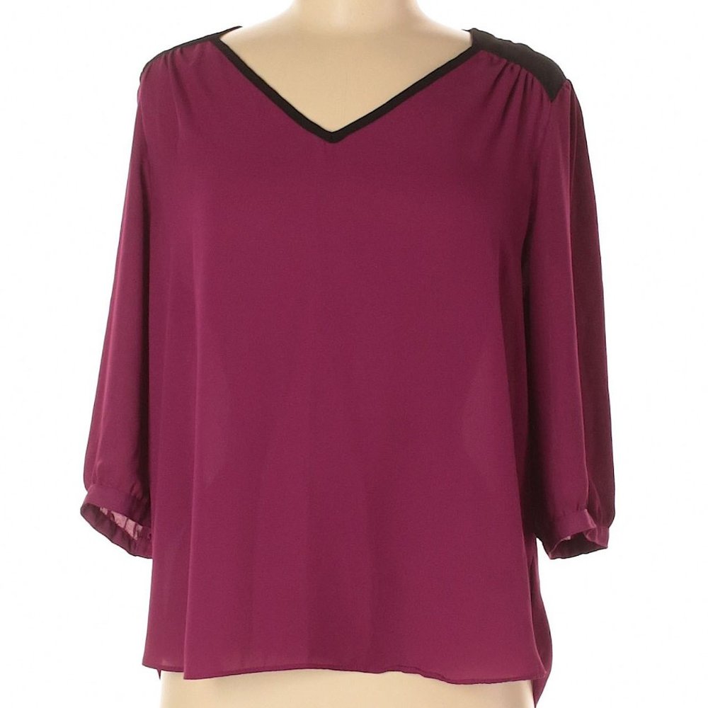 A. Byer Burgundy V-Neck 3/4 Sleeve Blouse | Size XL - Picture 2 of 11
